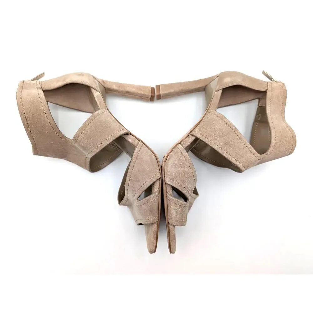 Vince Camuto Lyle Kitten Heel Sandal Back Zip Women's Natural Size US8.5M EU39.5